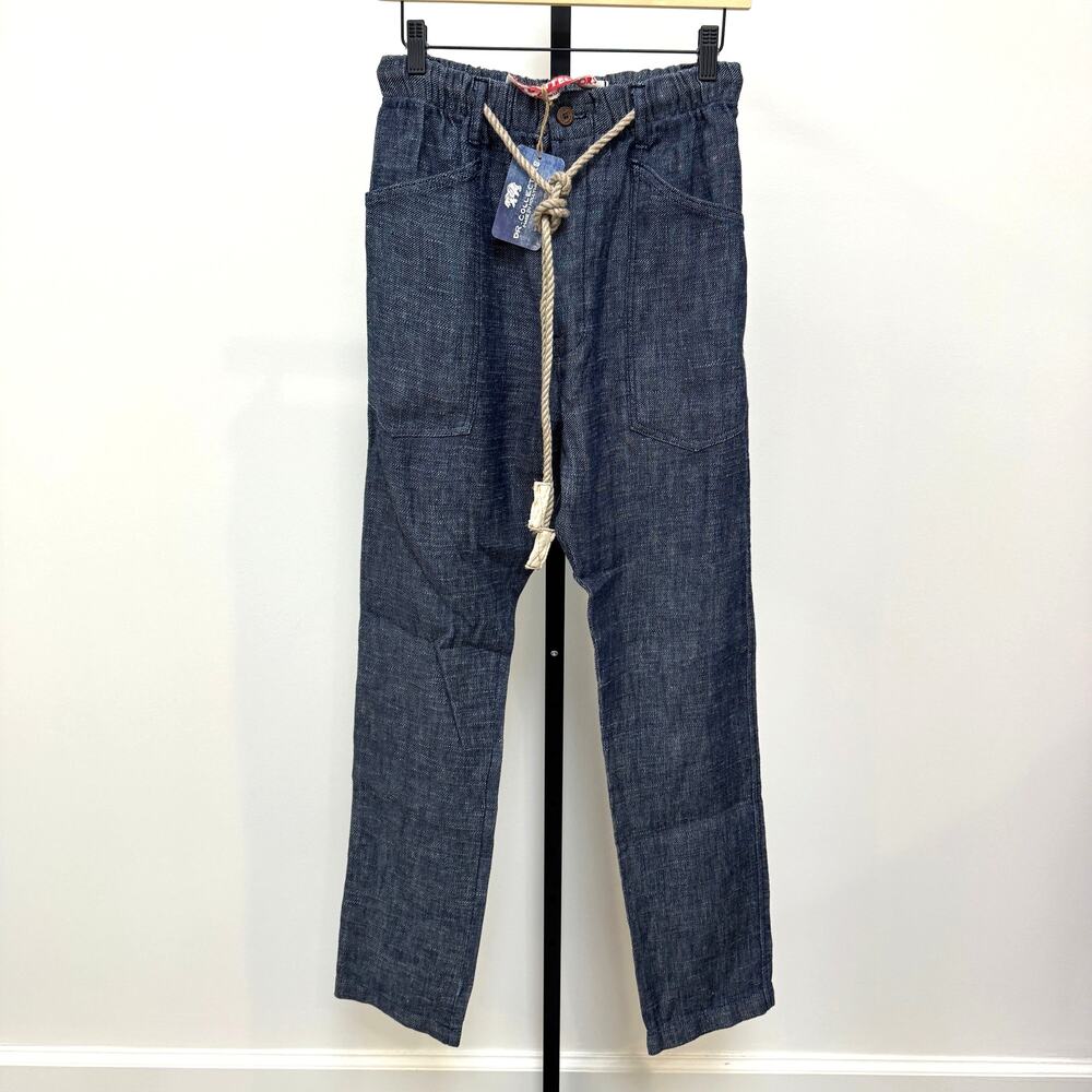 Dr. Collector's P38 Denim Linen Green Cast Rinse Pants Medium NEW Relaxed Belted